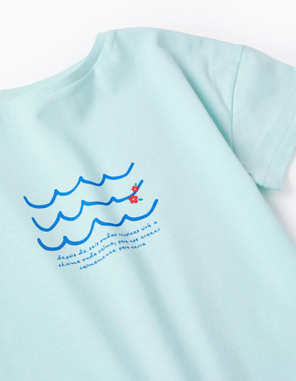 Cotton T-shirt for Girls 'Waves', Aqua Green