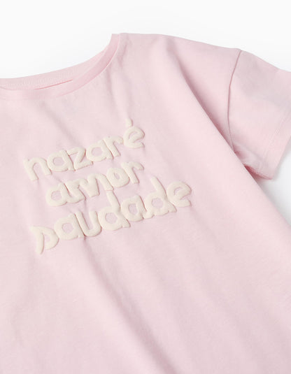 Cotton T-shirt for Girls 'Nazare, Love, Longing', Pink