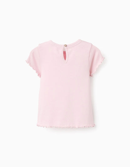Ribbed T-shirt with Wavy Finish for Baby Girls, Pink