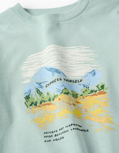 Cotton T-shirt for Boys 'Landscape', Aqua Green