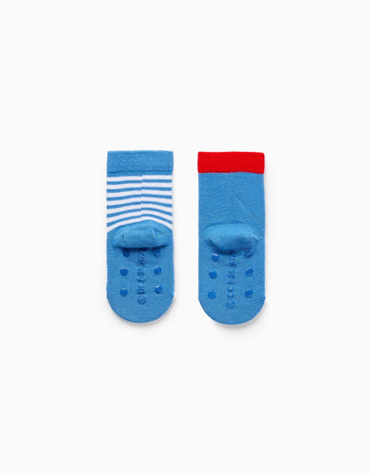 Pack of 2 Pairs of Non-Slip Socks for Baby Boys 'Superman', Blue