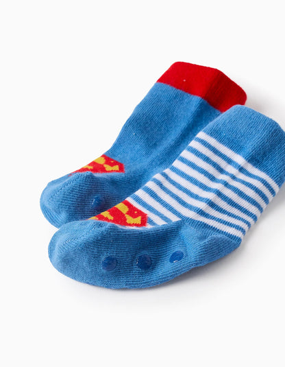 Pack of 2 Pairs of Non-Slip Socks for Baby Boys 'Superman', Blue