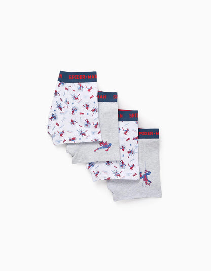 Pack of 4 Plain/Printed Boxer Shorts for Boys 'Spider-Man', Multicolour