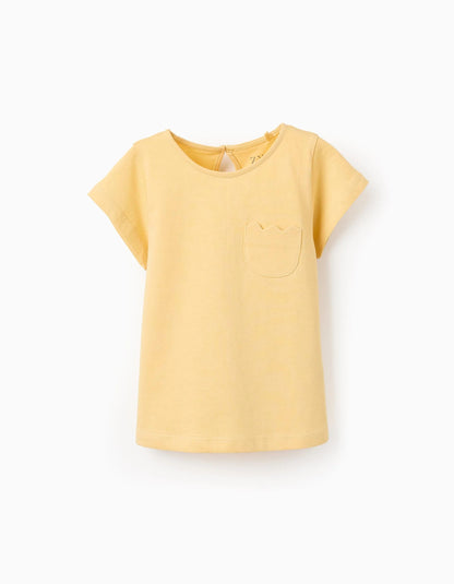 T-shirt with Wavy Pocket for Girls, Yellow