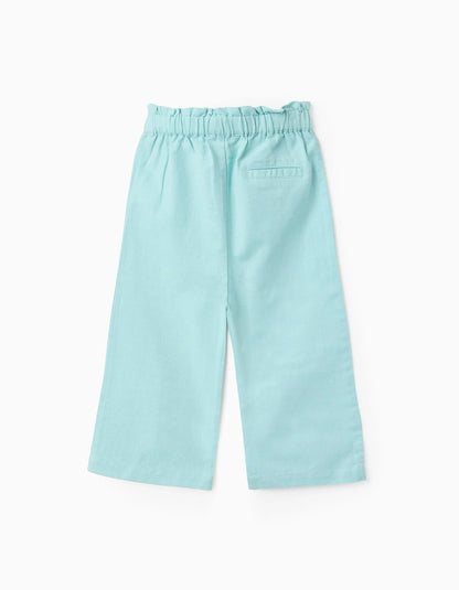 Cotton and Linen Trousers for Baby Girls, Light Blue