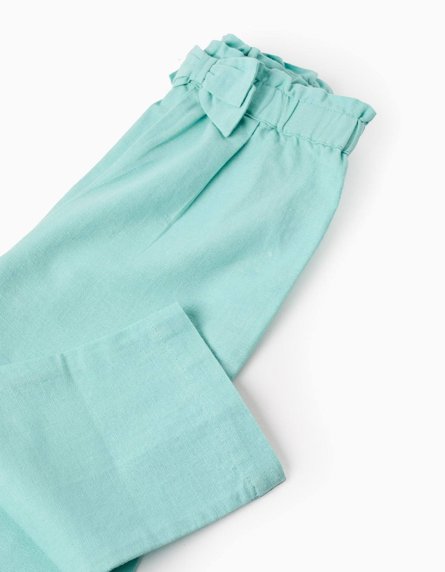Cotton and Linen Trousers for Baby Girls, Light Blue
