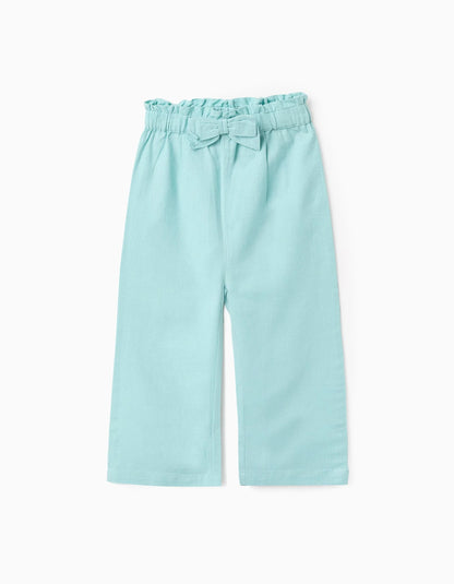 Cotton and Linen Trousers for Baby Girls, Light Blue