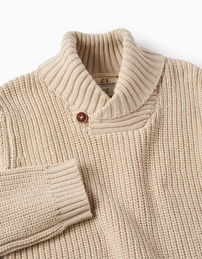 Knitted Jumper with Shawl Collar for Baby Boys 'B&S', Beige