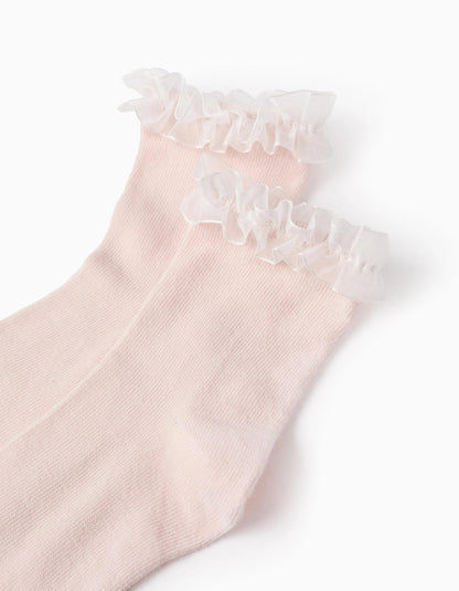 Socks with Tulle Ruffles for Girls, Pink