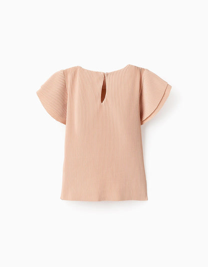 Pleated T-shirt for Baby Girls, Beige