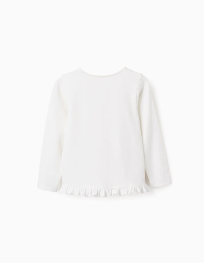 T-shirt with Ruffles and Print for Girls 'Flowers', White
