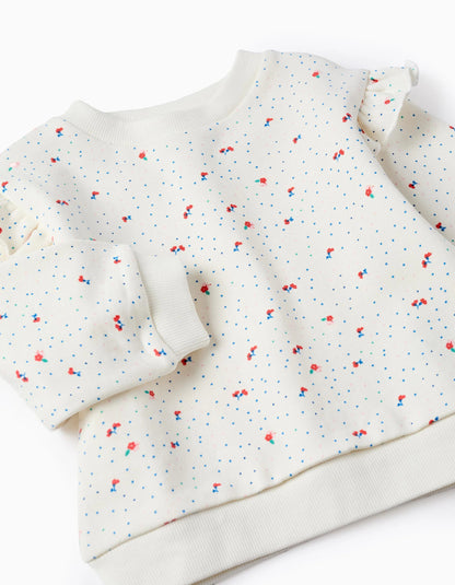 Sweatshirt with Motif and Ruffles for Baby Girls, White