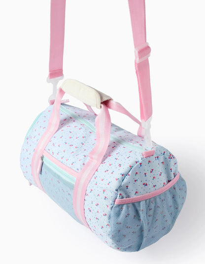 Floral Sports Bag for Girls, Light Blue/Pink
