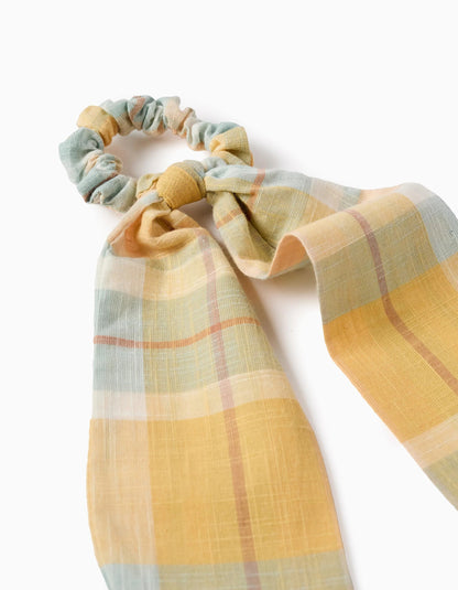 Scrunchie with Bow and Check for Baby and Girls 'B&S', Yellow/Blue