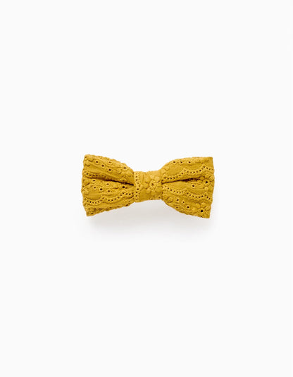 Hair Slide with Broderie Anglaise Bow for Baby Girls, Yellow