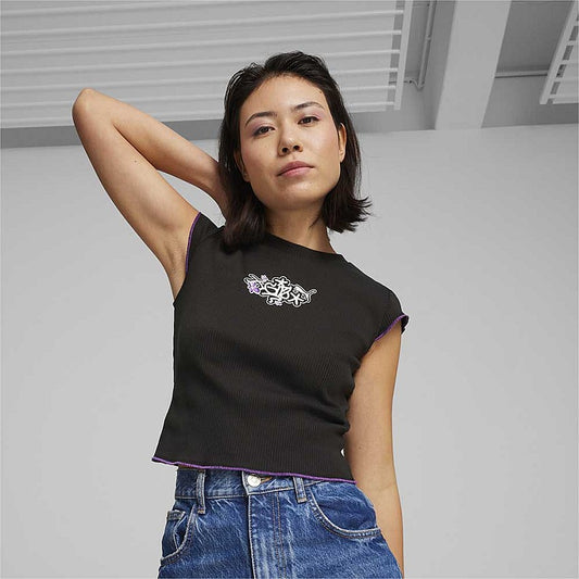PUMA X X-GIRL Ribbed Slim Tee Women Sportstyle Prime